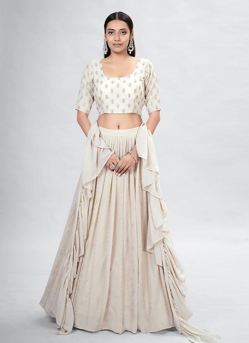 Beige Chaniya Choli With Ruffle Dupatta How Much Cheap Online