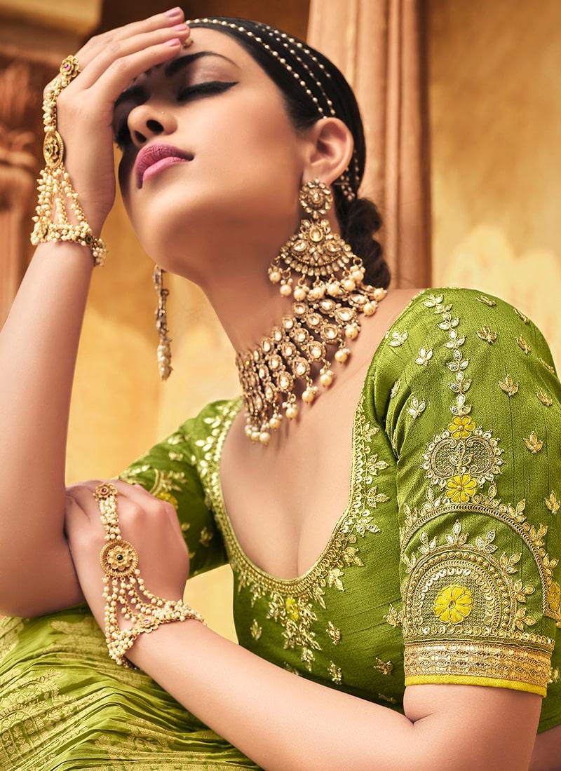 Silk Material Green Color Silk Weave And Sequins Work Lehenga Latest Collections Cheap Pice