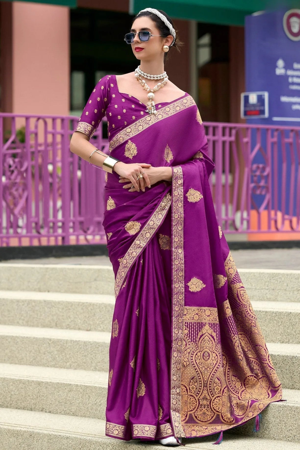 Pearl Purple  Banarasi Handloom Saree Cheapest Online