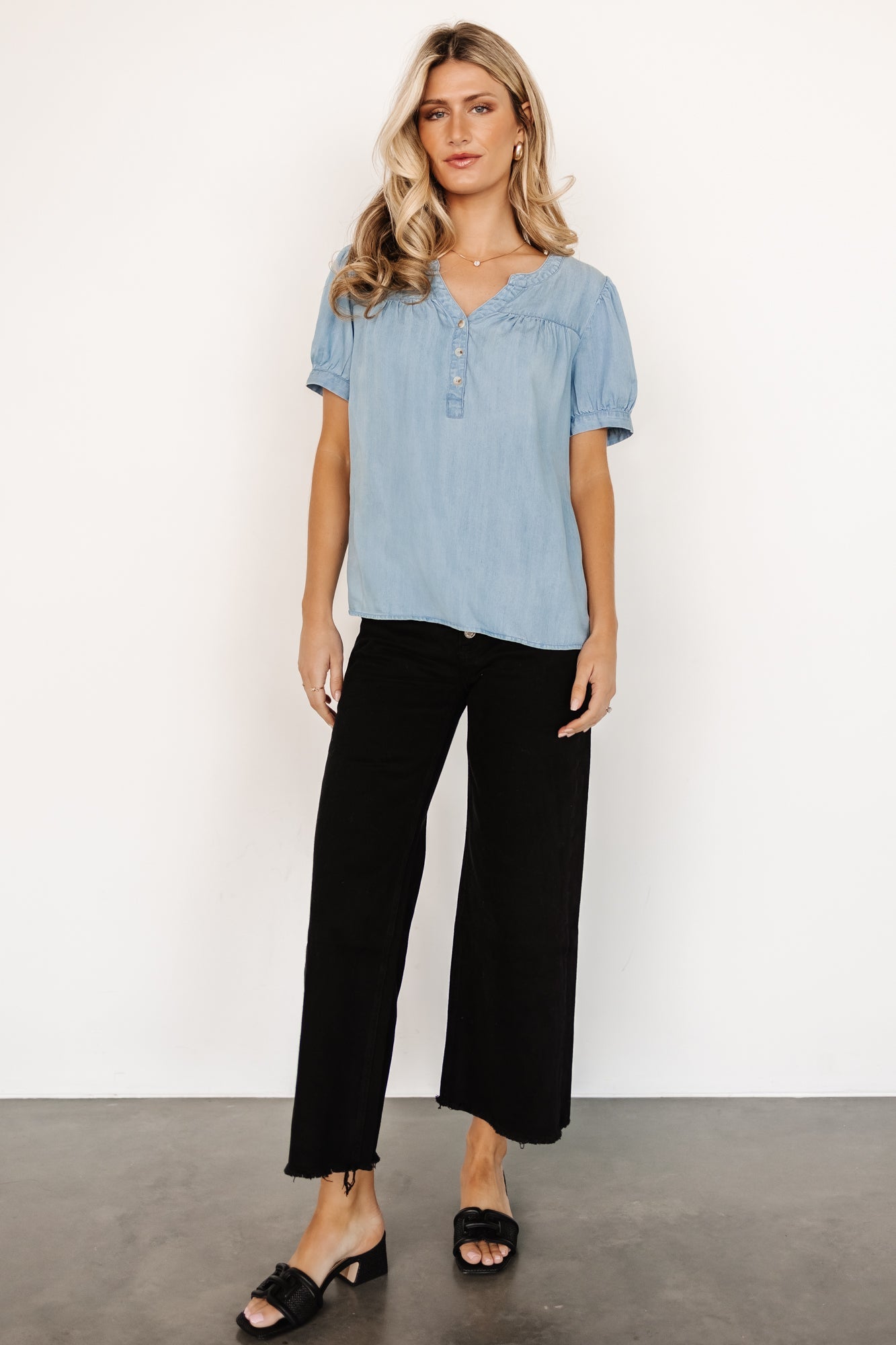 Dori Button Top | Washed Blue Amazon Cheap Online