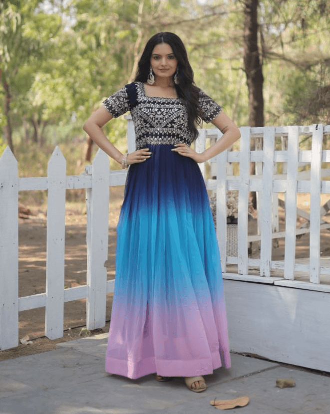 Navy Blue Color Shaded Gown With Zari Work Clearance Footlocker Finishline