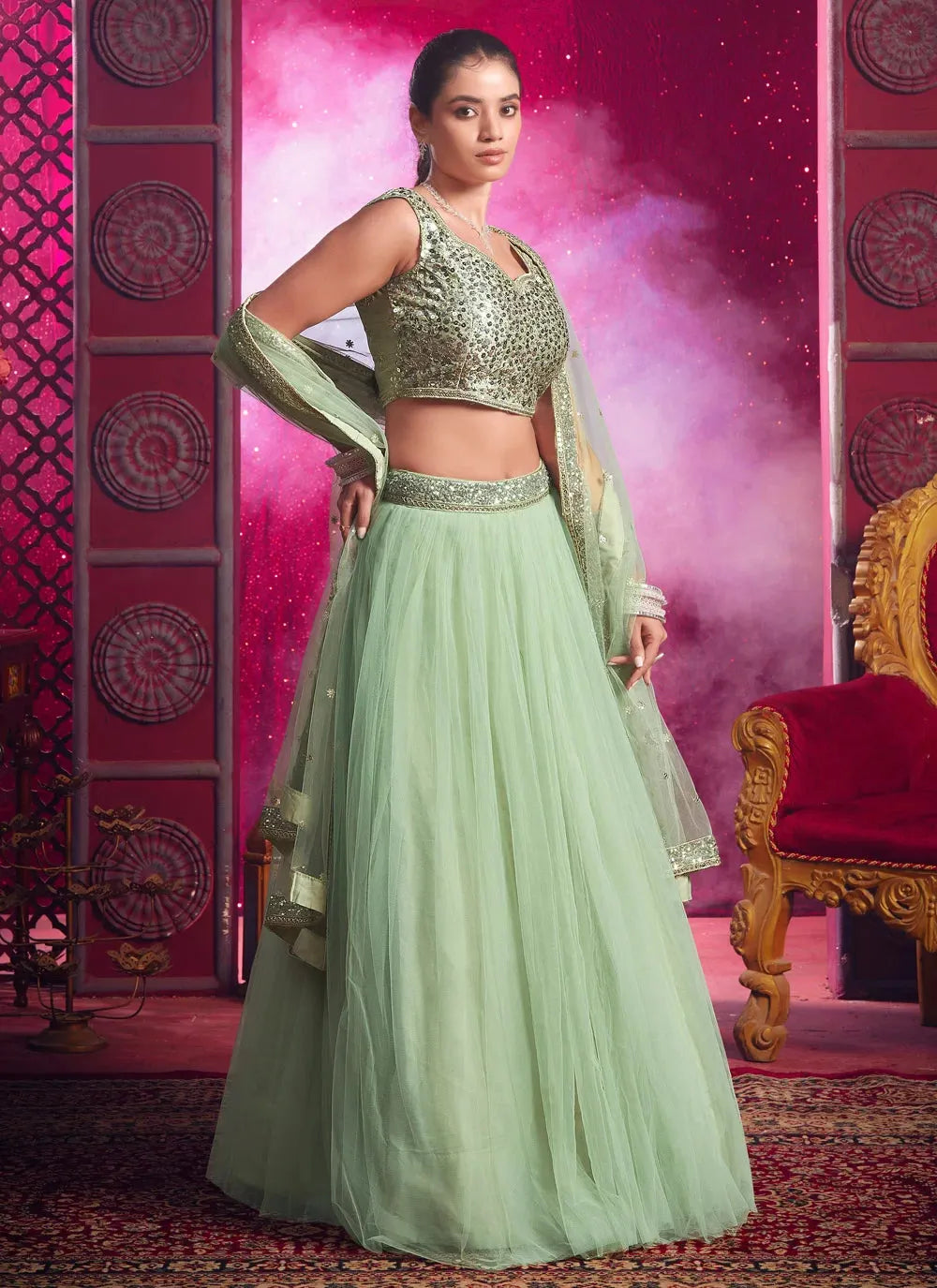 Light Pista Green Designer Classic Lehenga Choli 2025 Cheap Online