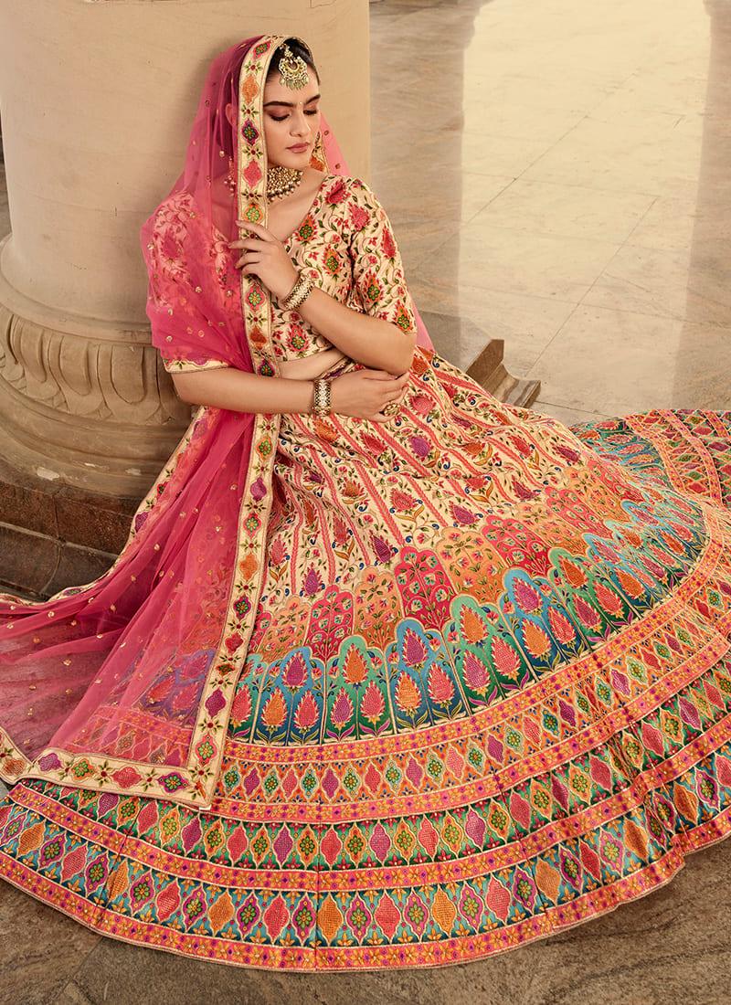 Beige Color Art Silk Base Heavy Embroidery And Swarovski Work Printed Lehenga Choli Sast Cheap Pice