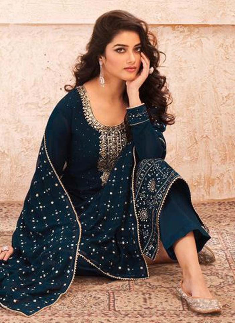 Navy Blue Color Georgette Fabric Stone Work Salwar Kameez Outlet Online Shop