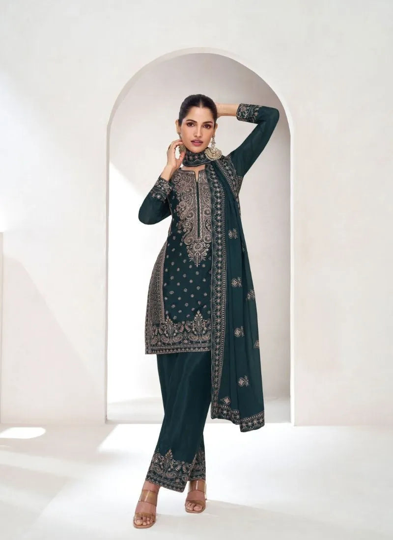 Trendy Black Embroidered chinon palazzo suit Fake Cheap Online