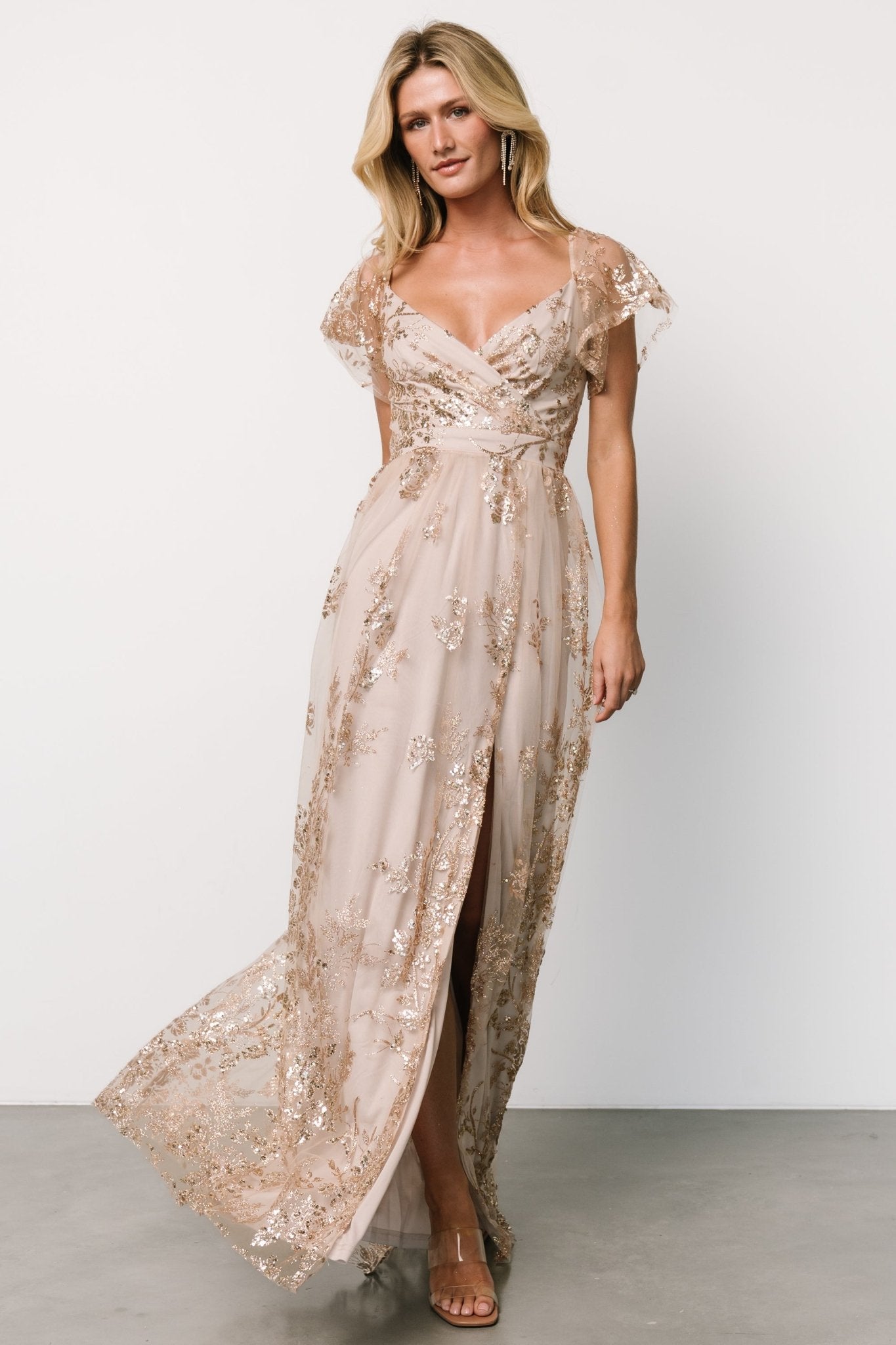 Corinne Shimmer Maxi Gown | Champagne Outlet Lowest Pice