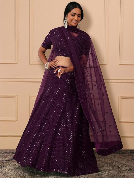 Purple Georgette Sequinned  Flared Lehenga choli Buy Cheap Order