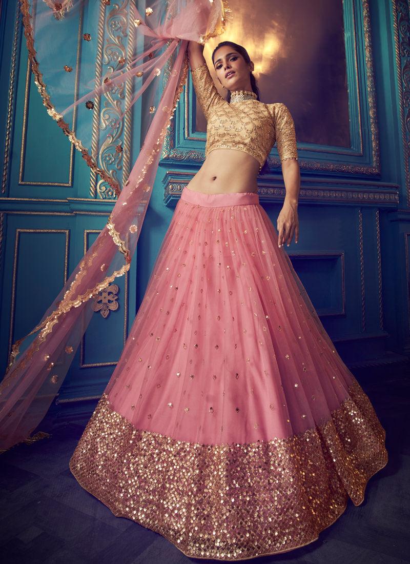 Charming Fairy Pink And Beige Soft Net Ethnic Designer Lehenga Choli Cheap Sale Excellent