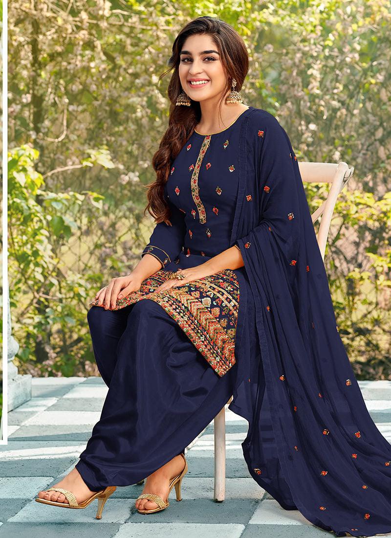 Navy Blue Dhoti Style Punjabi Salwar Suit Discount Fashionable