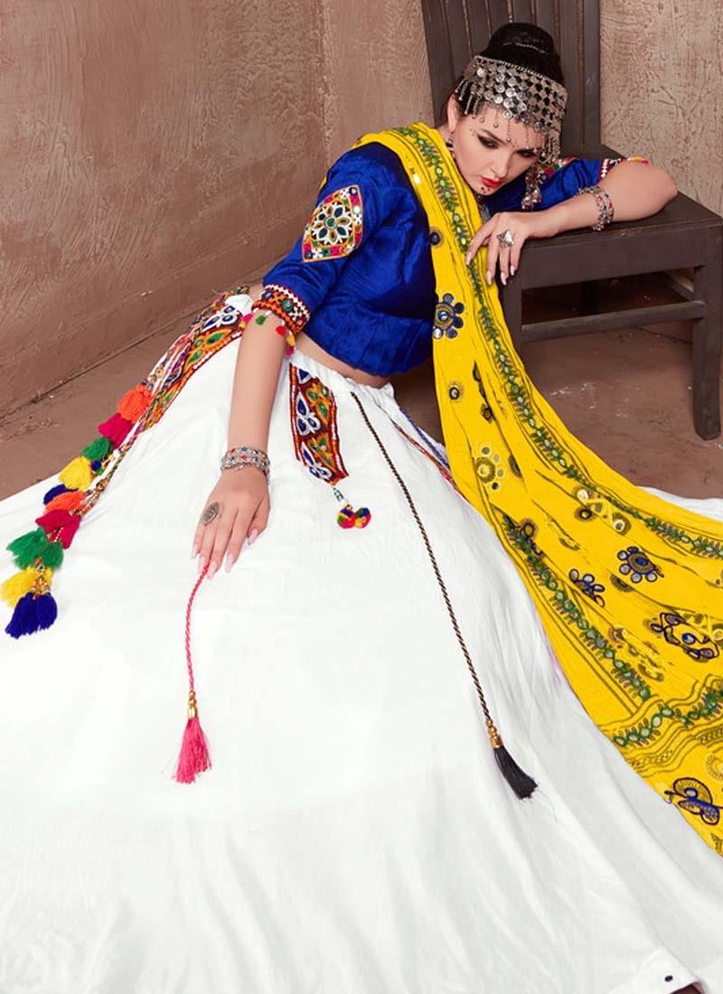 Mirror Work Cotton fabric Blue And White Color Navratri Special Lehenga Choli Buy Cheap Outlet