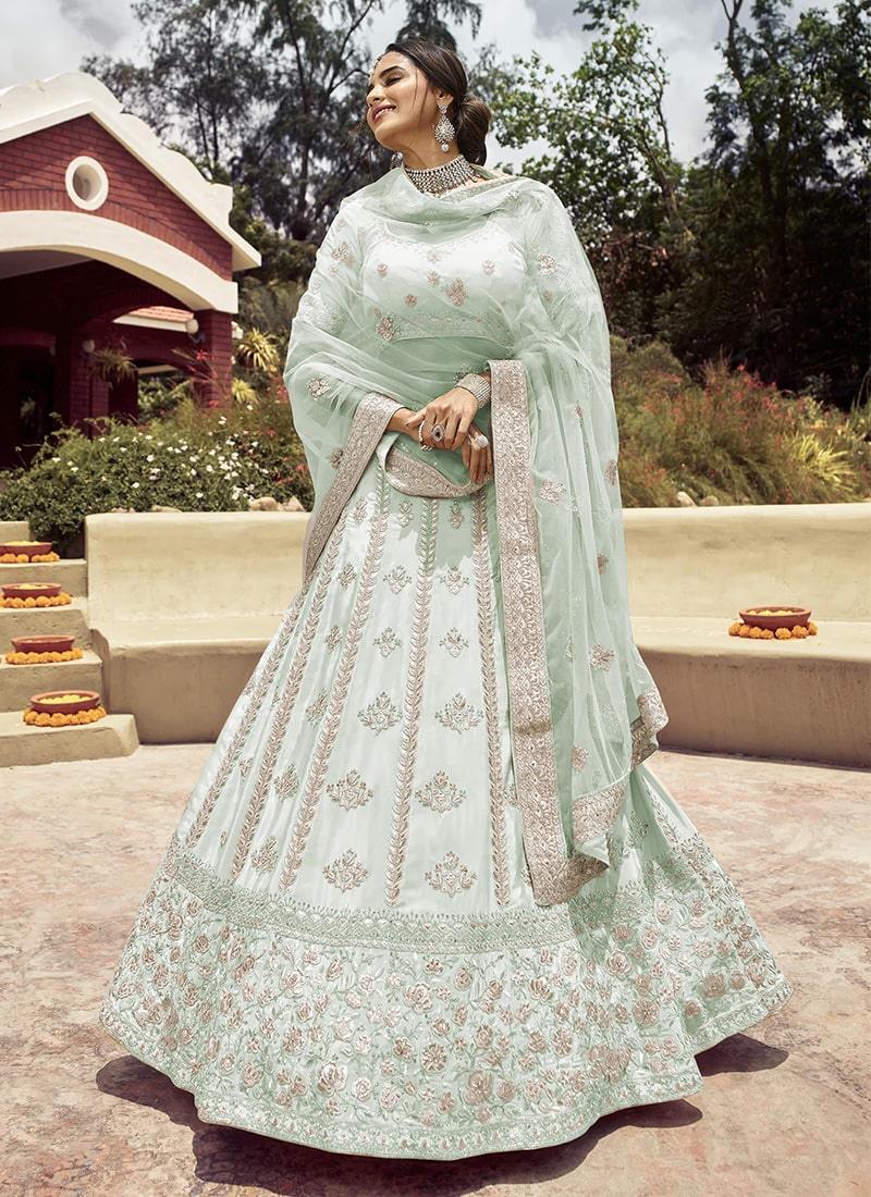 Sea Green Color Crepe Material Lehenga With Stone And Gota Work Cheap Sale Wiki