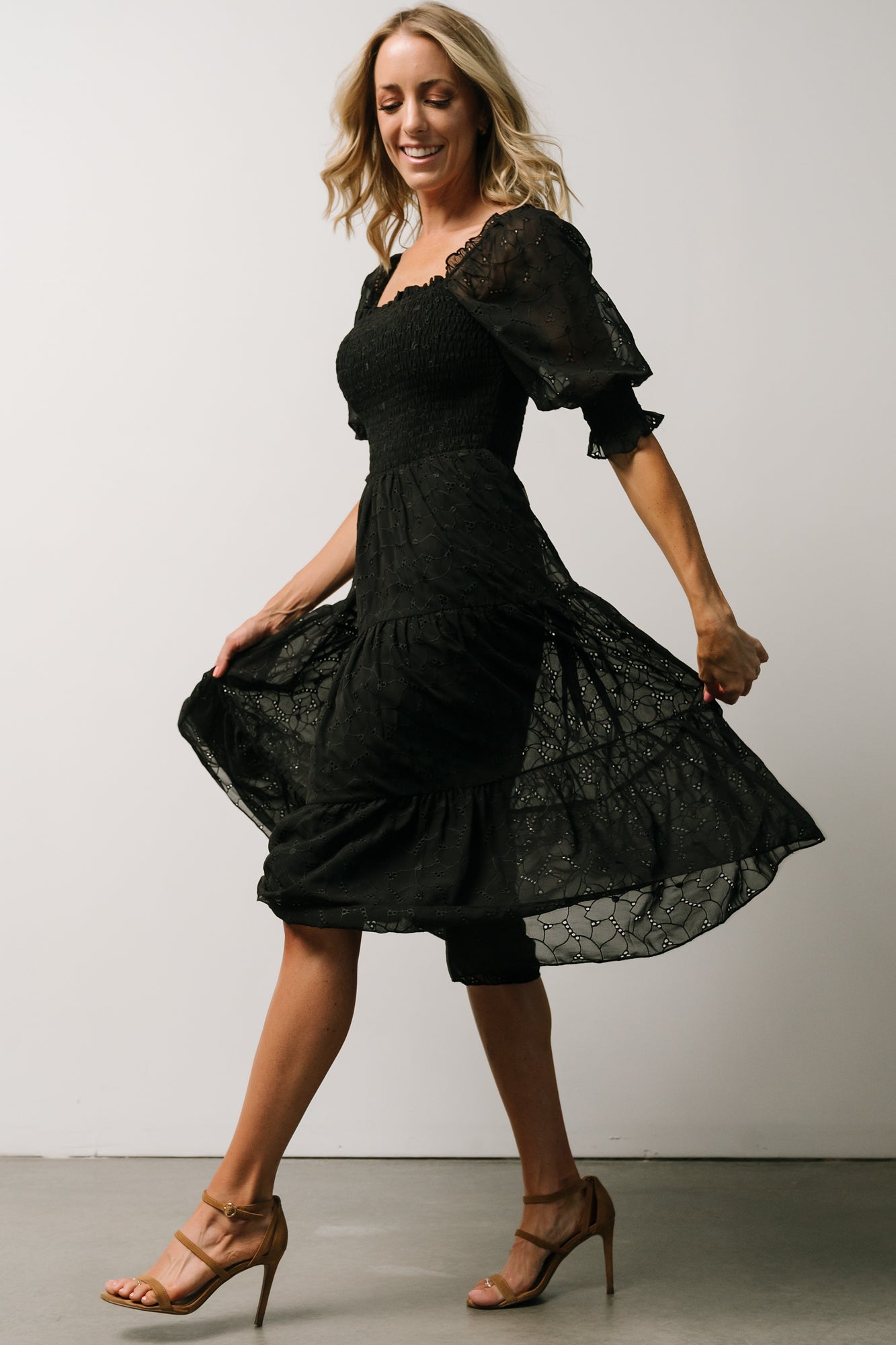 Hazel Eyelet Midi Dress | Black Discount Official Site