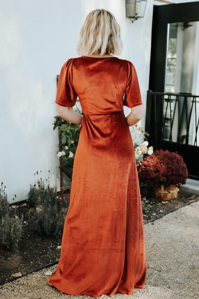 Meghan Velvet Wrap Maxi Dress | Rust Sale Footlocker