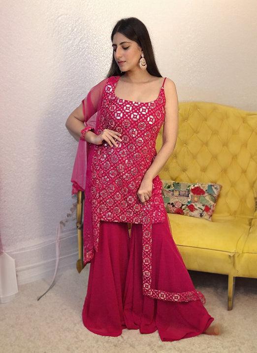 Elegant Pink color georgette base palazzo Suit Marketable