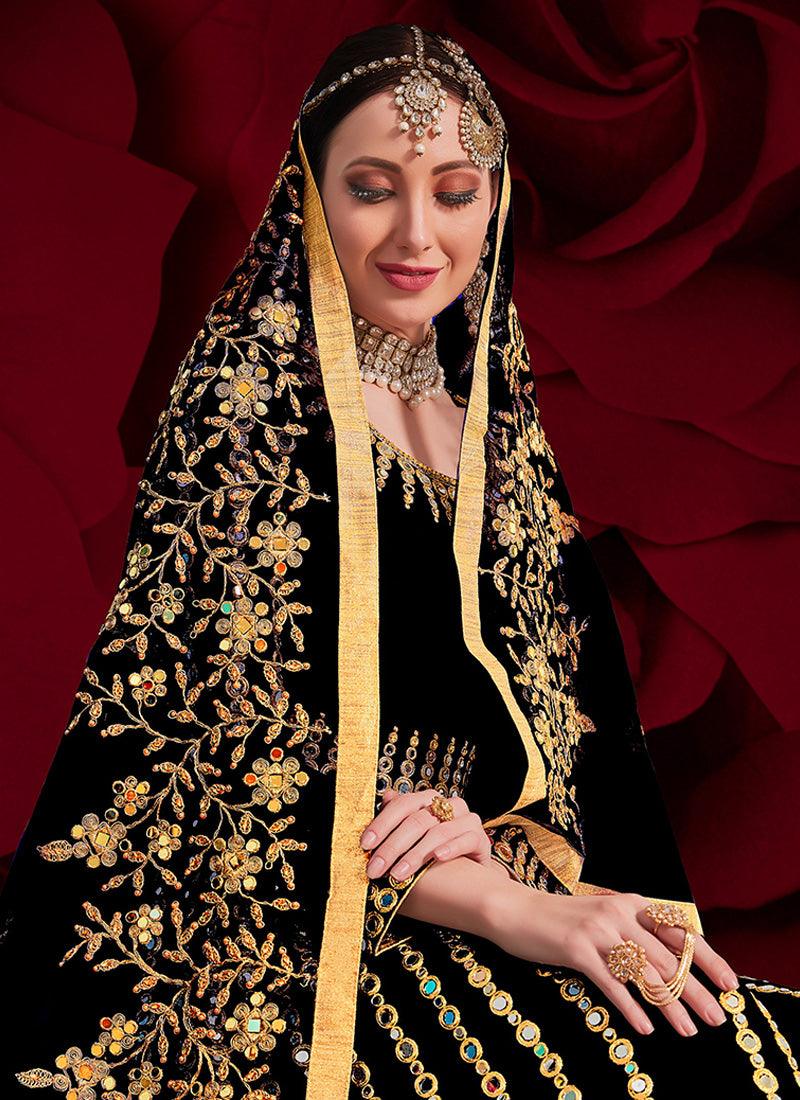 Black Color Georgette Material Mirror Work Pakistani Salwar Suit Clearance Hot Sale