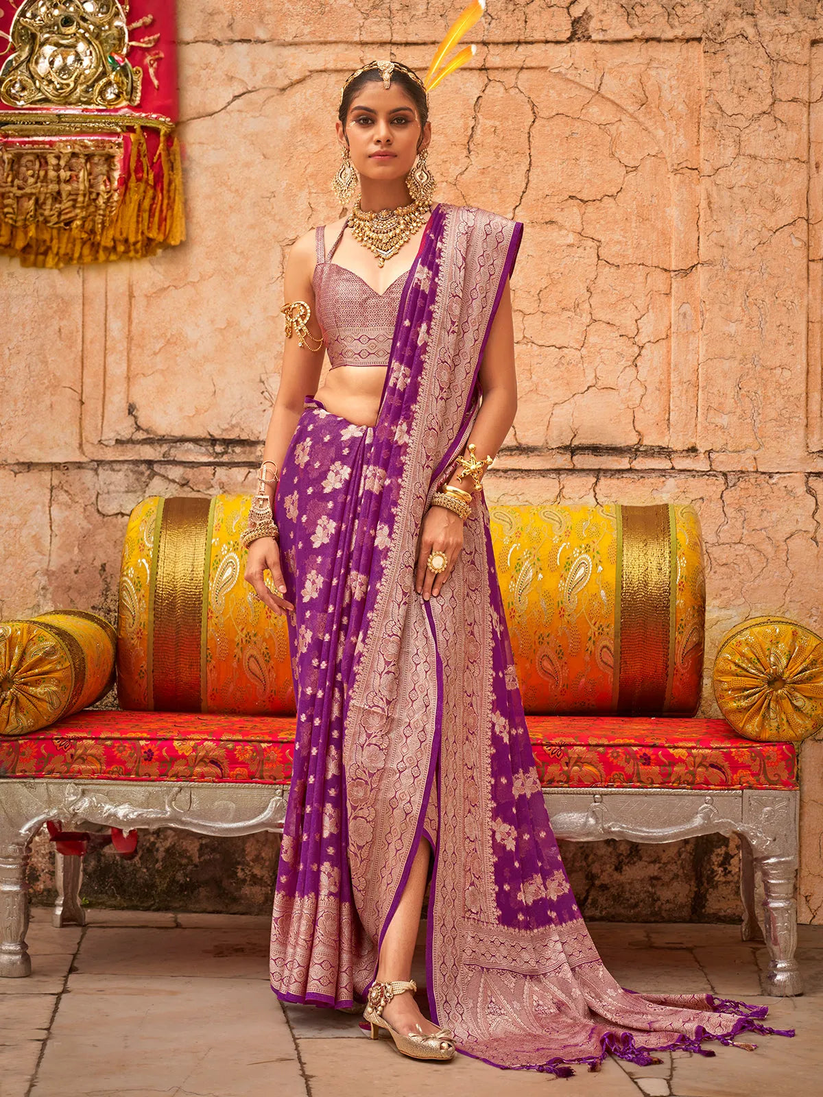 Stunning Magenta Georgette Saree with Weaving Butta Border Fashionable