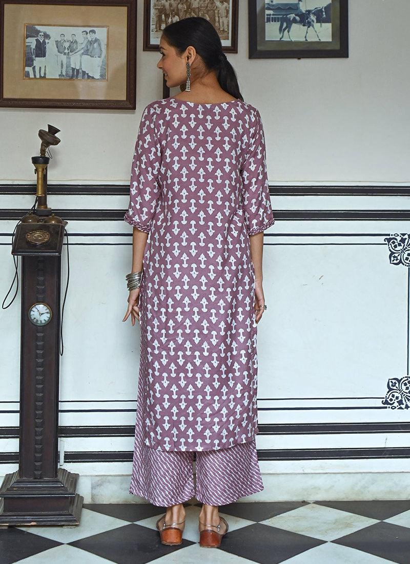 Printed Purple Long Kurti With Palazzo Cheap Footlocker