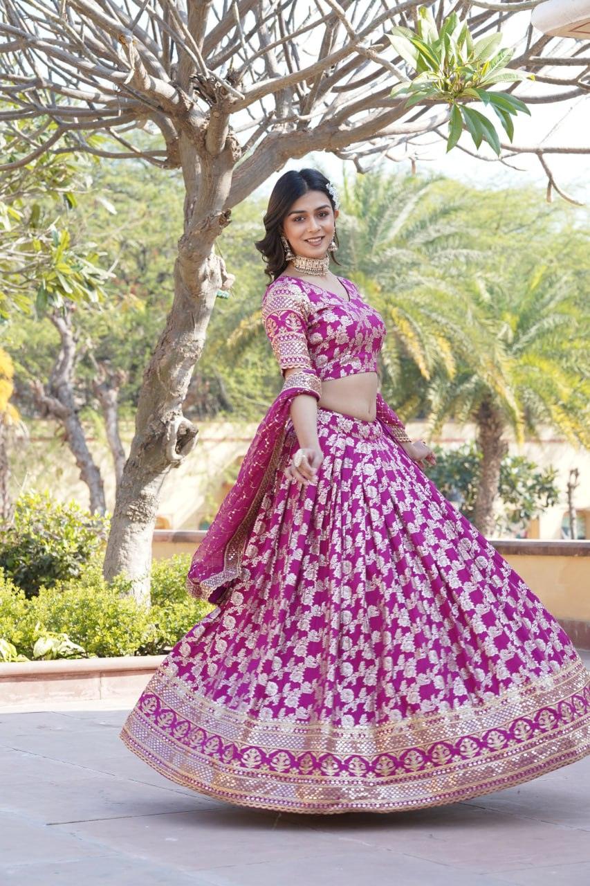 Amazing Viscous Jacquard Heavy Sequins Embroidered Lehenga Choli Set Online Online Free Shipping