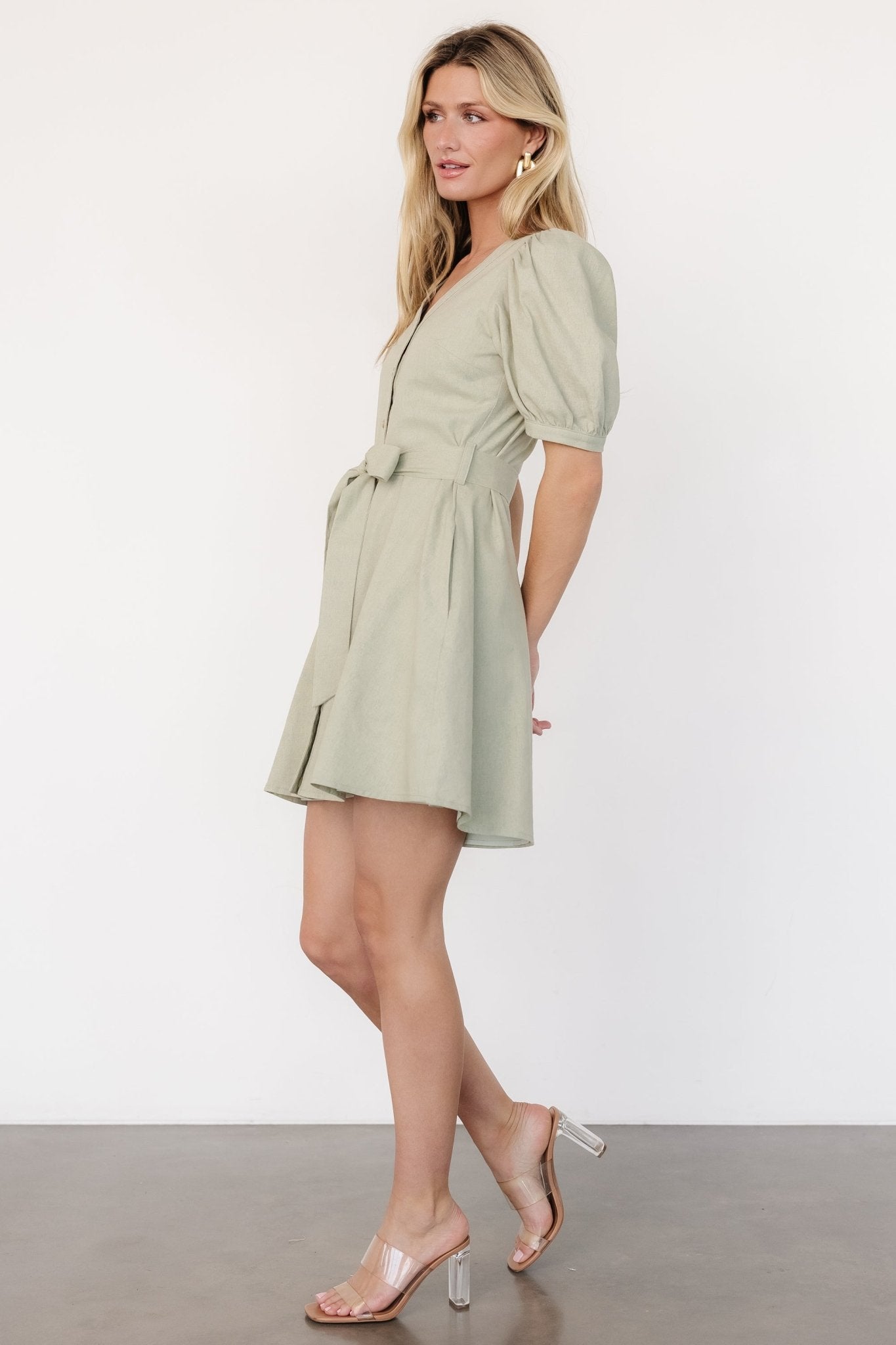 Candice Button Up Mini Dress | Sage Original For Sale