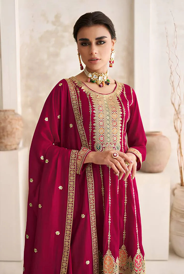 Ravishing Red Designer Embroidered Salwar Kameez Deals Cheap Pice