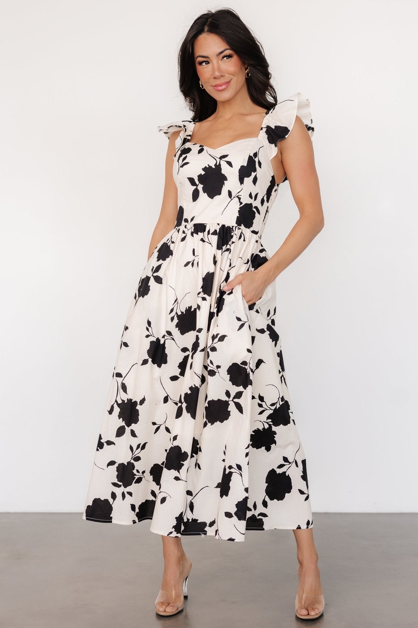 Bridget Midi Dress | Ivory + Black Floral Collections Cheap Pice