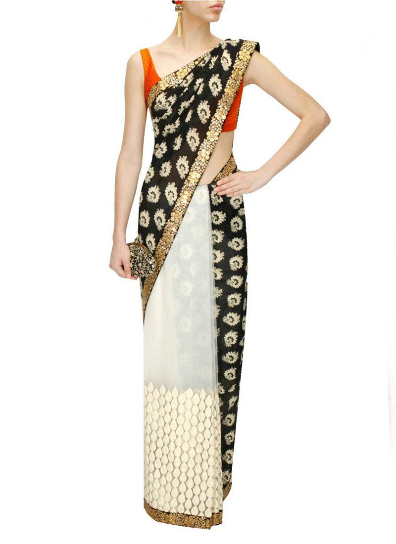 Black And White Color Georgette Base Printed Saree Clearance Reliable