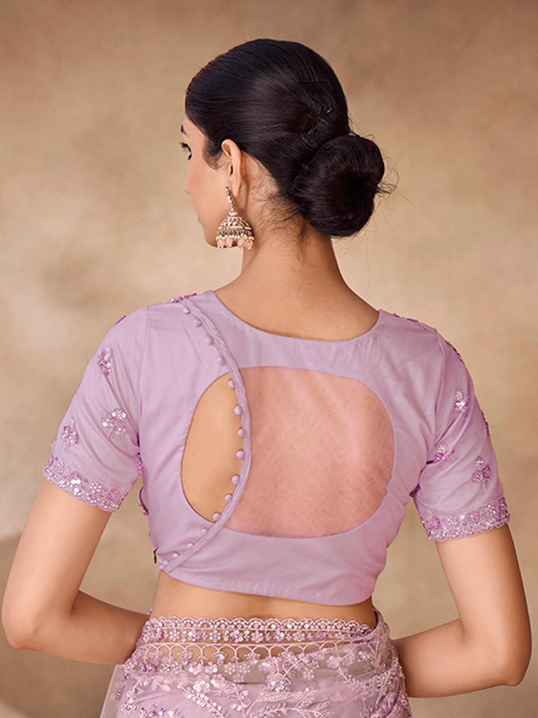 Lilac color Embroidered and zarkan work saree 2025 New Cheap Online