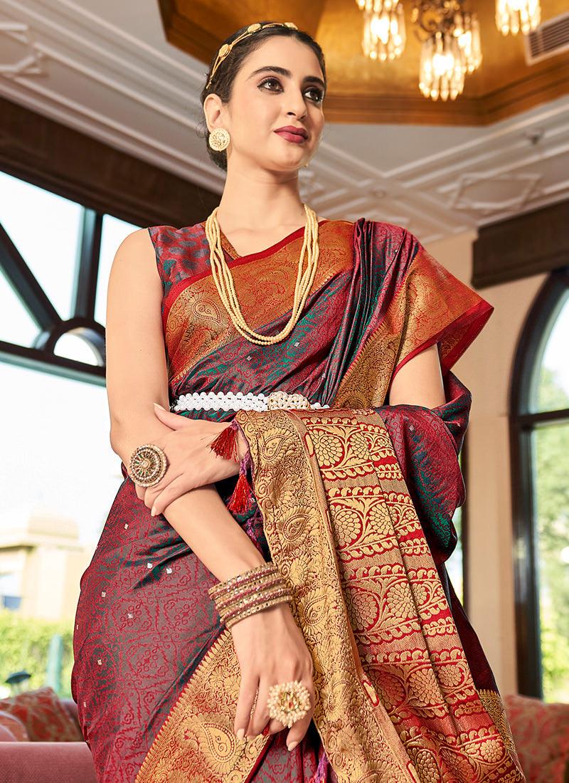 Wine Color Soft Silk Two Tone Fabric Saree Free Shipping Fast Delivery