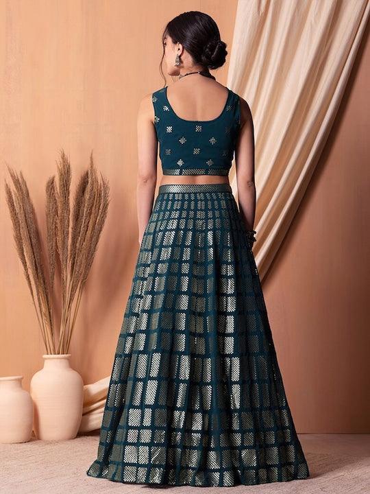 Teal Georgette Sequinned Flared Lehenga Choli Buy Cheap Latest