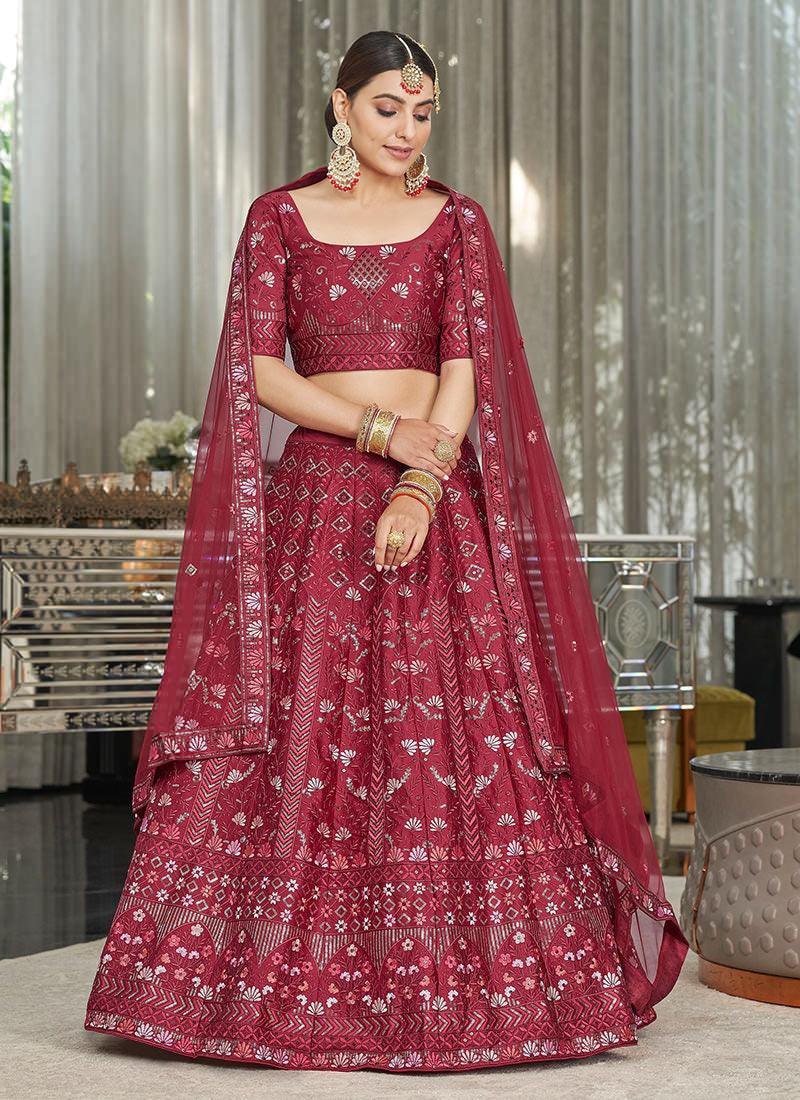 Maroon Wedding Lehenga With Sequins Work Outlet Where Can You Find