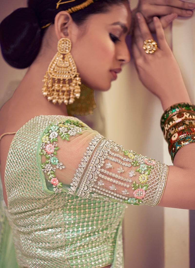 Heavy Zarkan And Mirror Work Light Green Color Bridesmaid Lehenga Choli Buy Cheap Footlocker