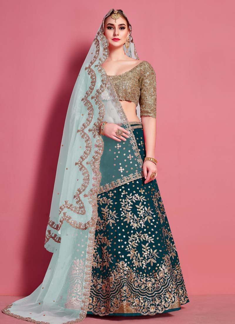 Teal Green Color Art Silk Material Lehenga Choli With Sequins Work Classic Cheap Pice