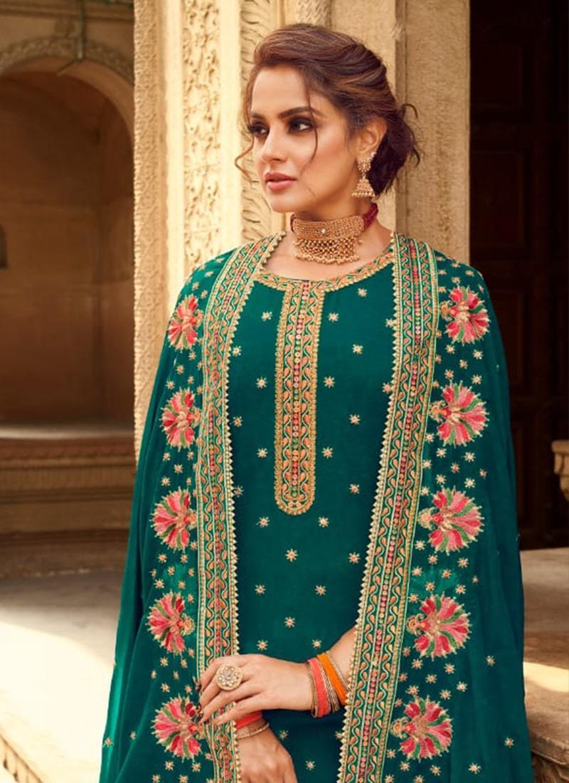 Teal Green Color Georgette Base Heavy Work Designer Palazzo Suit Cheap Sale 100% Original