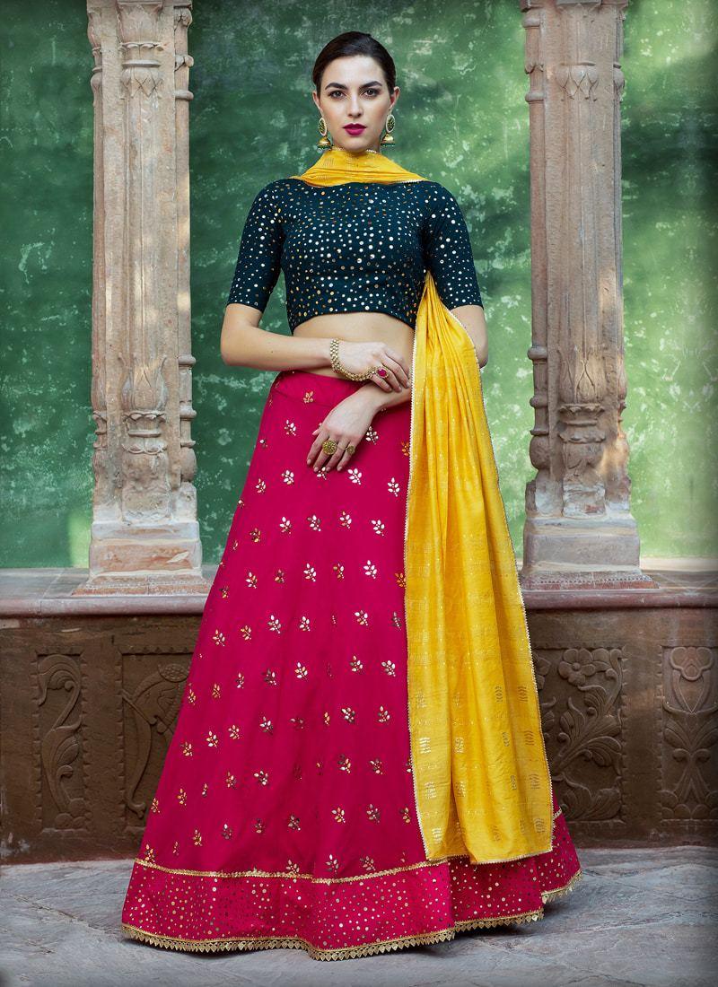 Rani Pink Color Georgette Fabric Lehenga Choli With Yellow Color Dupatta Sale Genuine