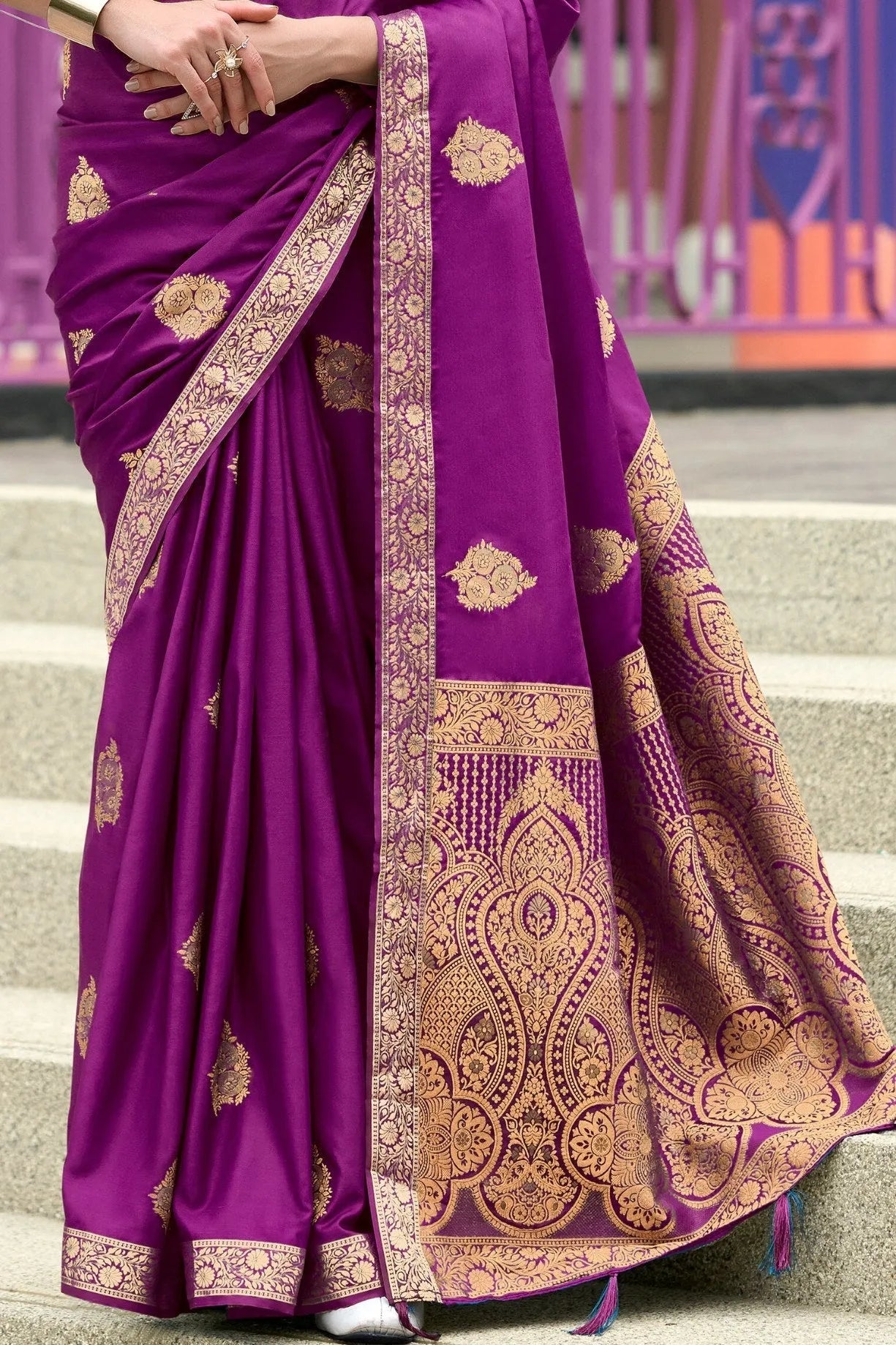 Pearl Purple  Banarasi Handloom Saree Cheapest Online