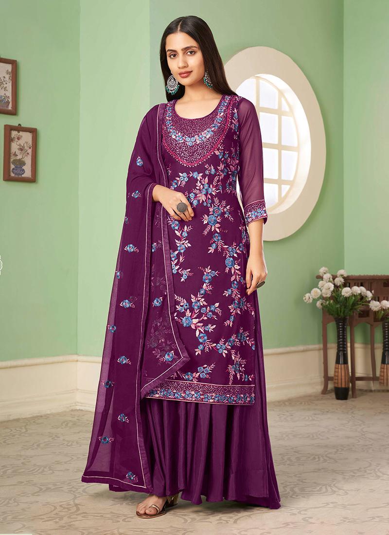 Wine Georgette Palazzo With Dupatta Discount Best