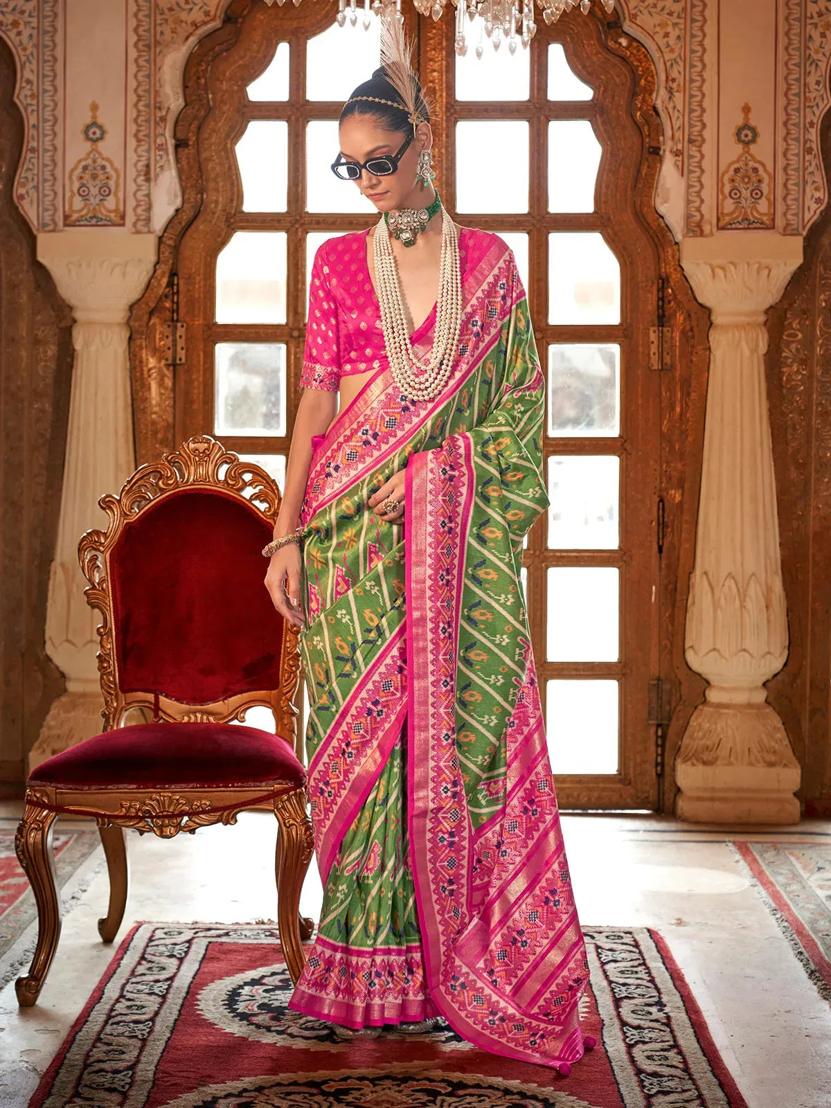 Fantastic Green Silk Designer Patola Saree Free Shipping Original