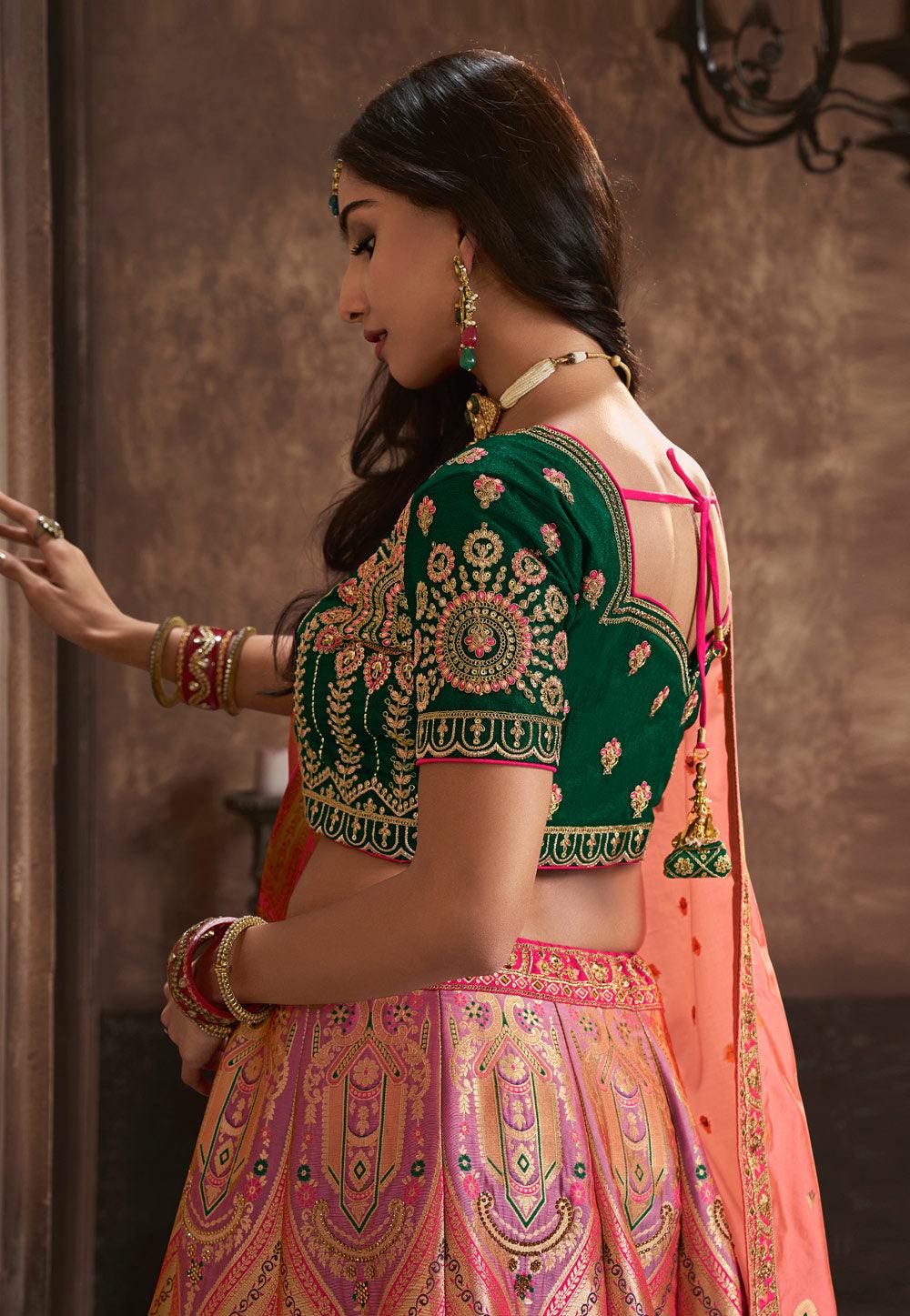 Pink Banarasi Silk Wedding Lehenga Choli Set Marketable Sale Online