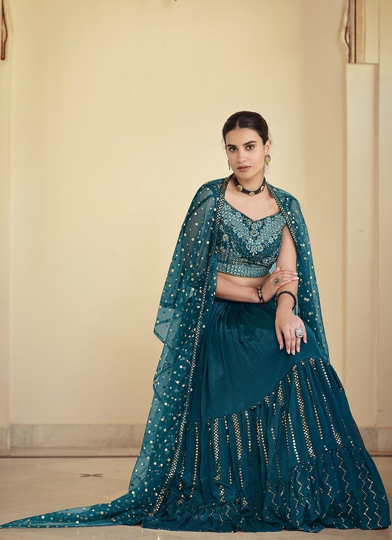 Rama Green Color Sequins Work Stunning Look Lehenga Choli Cheap Sale Genuine