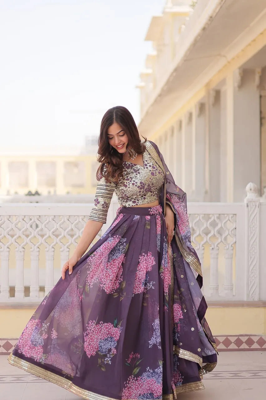 Beautiful Floral Printed Sequins Worked Designer Lehenga Choli Cheap Sale Shop