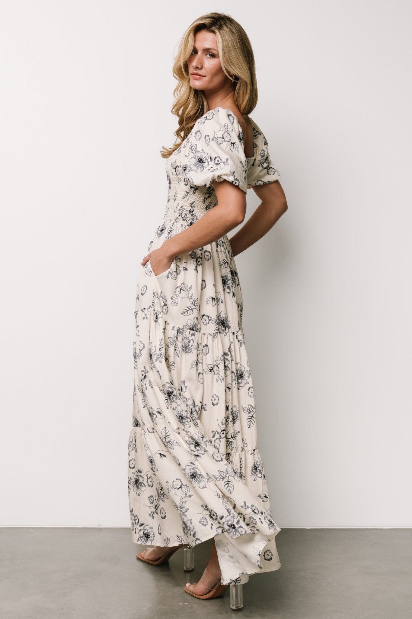 Susanna Smocked Maxi Dress | Ivory + Blue Floral Get To Buy Cheap Online