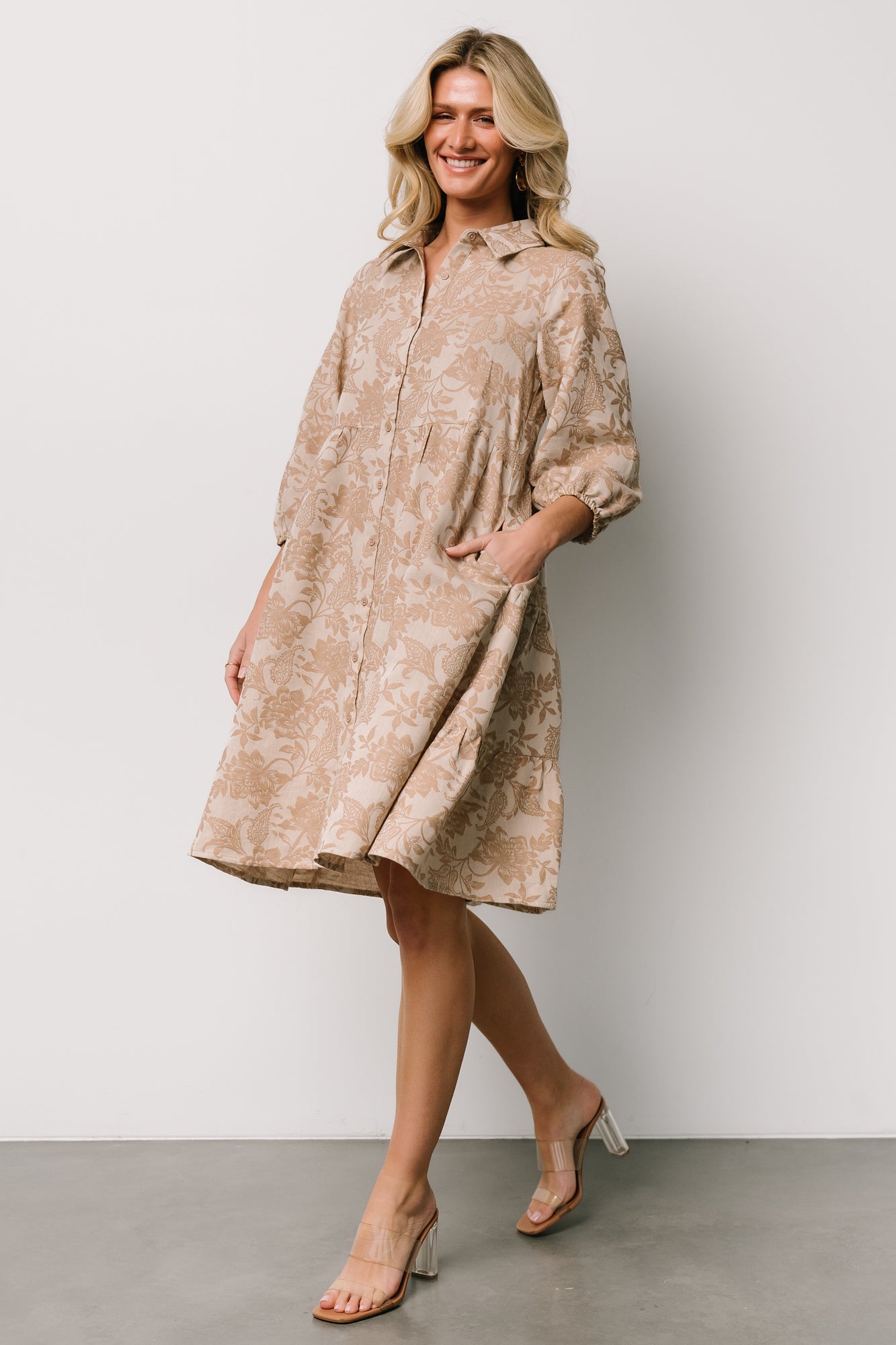 Dakota Babydoll Dress | Taupe Print Inexpensive For Sale