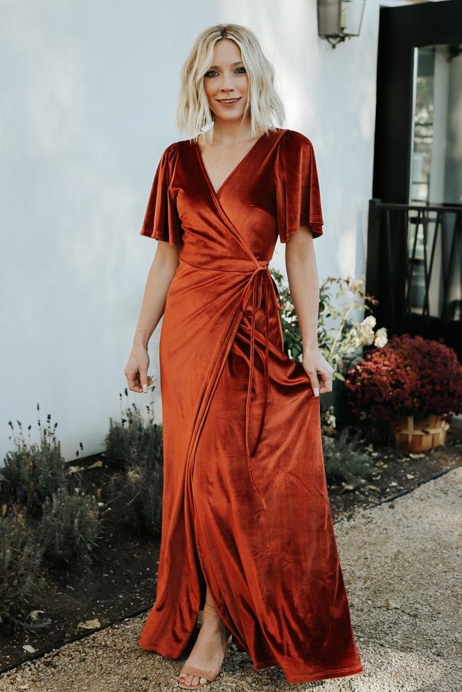 Meghan Velvet Wrap Maxi Dress | Rust Sale Footlocker