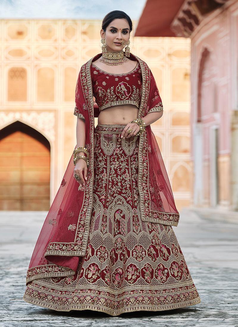 Maroon Color Sequins And Zari Work Bridal Lehenga With Net Dupatta Order Cheap Pice