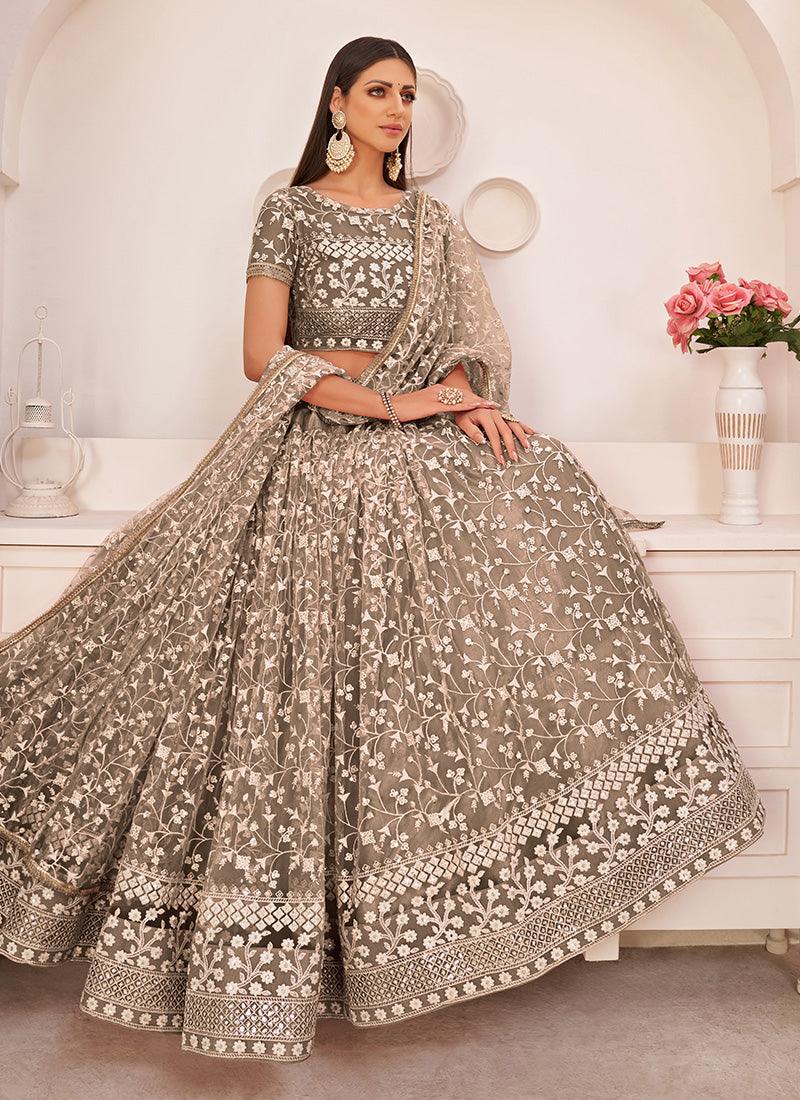 Soft Net Base Embroidered Brown Lehenga Choli Choice Online