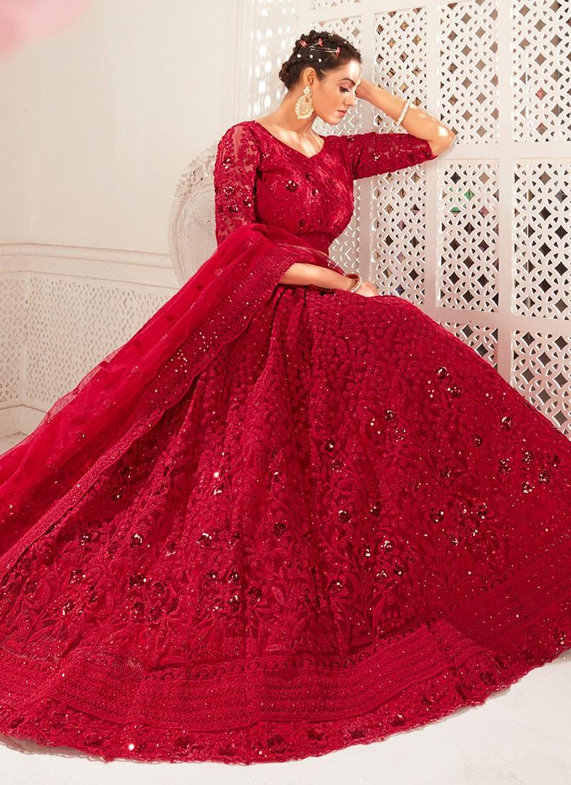 Red Color Soft Net Fabric Resham And Stone Work Lehenga Choli Outlet Affordable