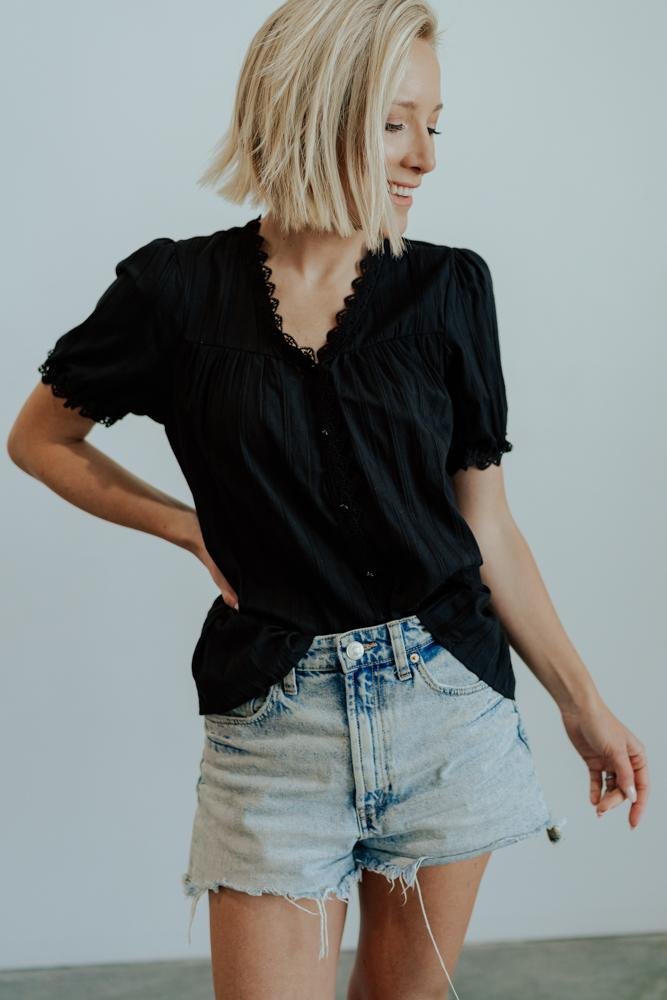 Sloane Button Top | Black Low Cost Cheap Online