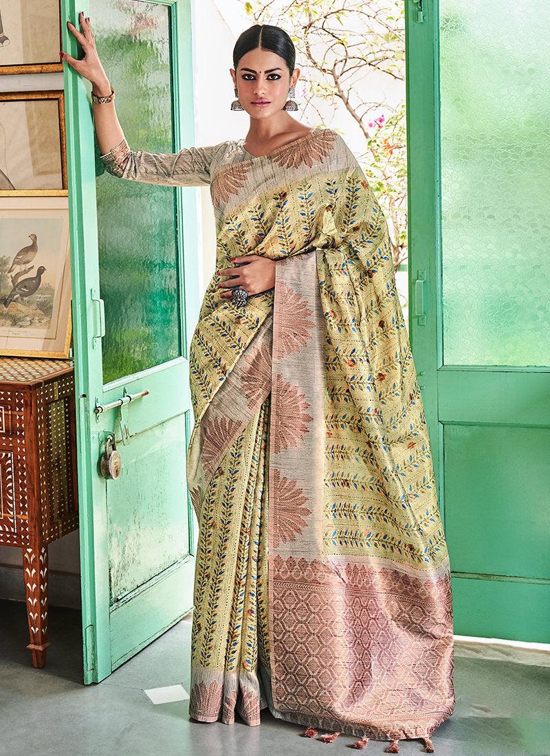 Light Green Silk With Digital Print Casual Saree Clearance In China