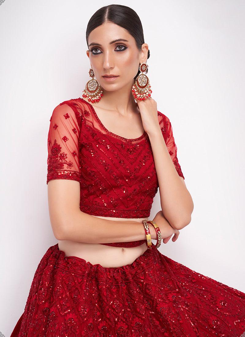 Red Color Soft Net Wedding Lehenga Discount Best Pices