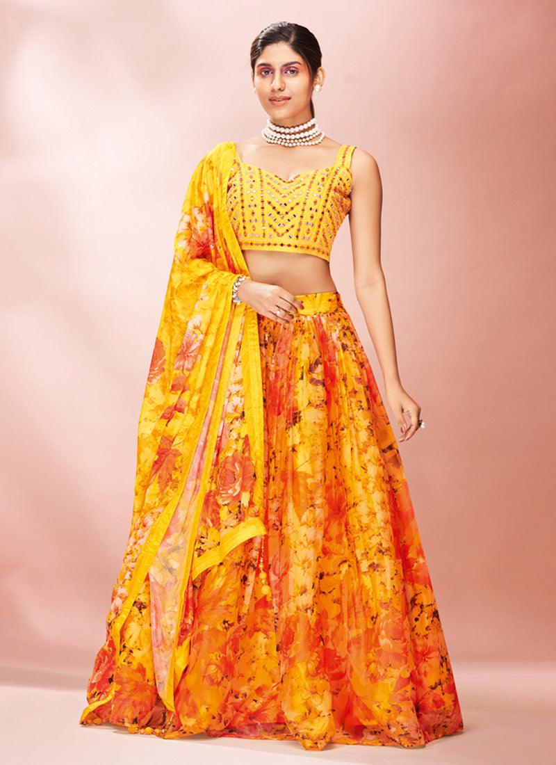 Yellow Color Organza Base Lehenga With Heavy Mirror Work Blouse Cheap Sale Eastbay